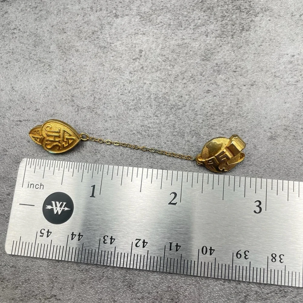 VTG LA Junior High School 1960 Classic Gold-Tone Enameled Tie Chain Guard Pin